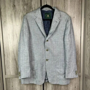 Robert Talbot Linen Blazer Men’s Medium Sports Coat 3 Buttons Blue with Stripes